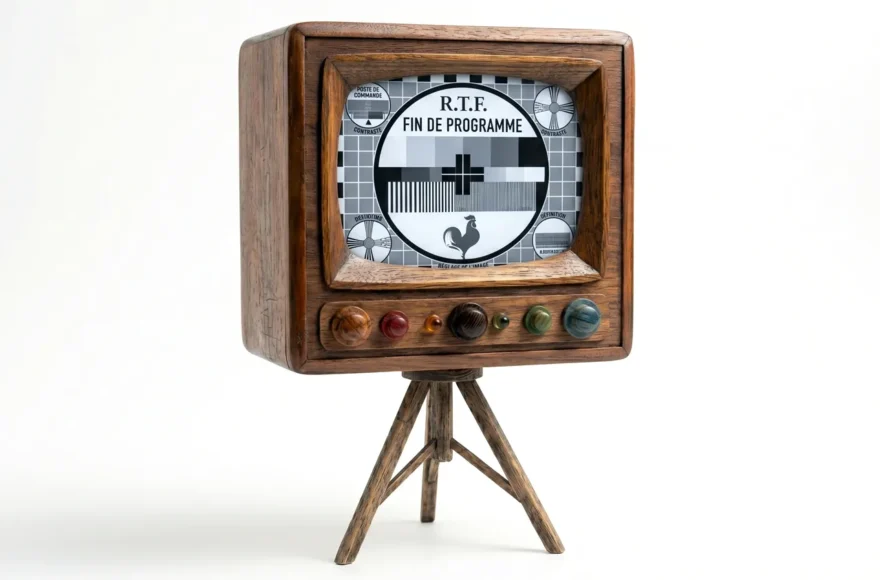 une television années 50 avec la mire de fin de programme pour illustrer la commission d'enquête sur l'audiovisuel.
